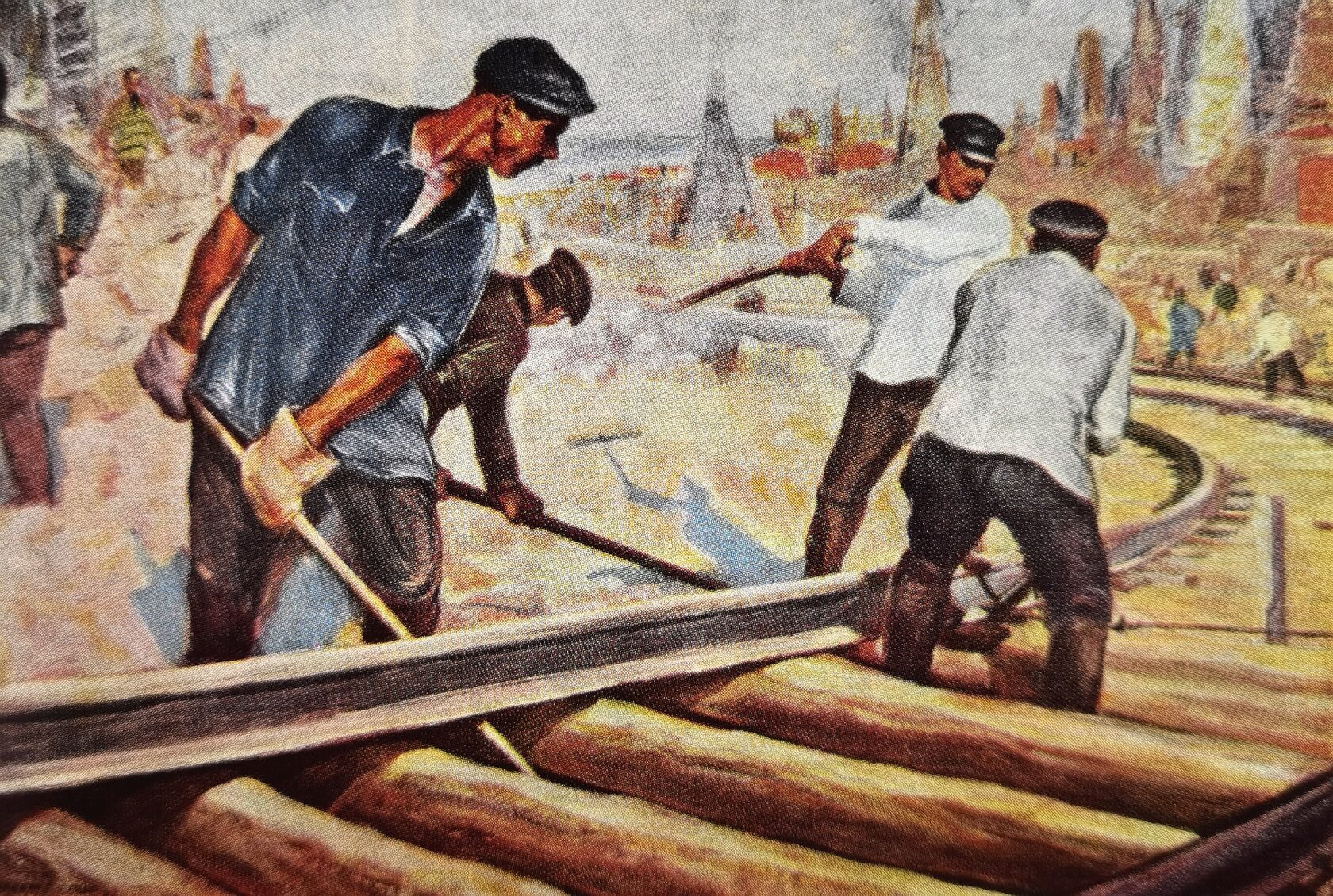 Прокладка рельсов на промыслах, 1930 г.