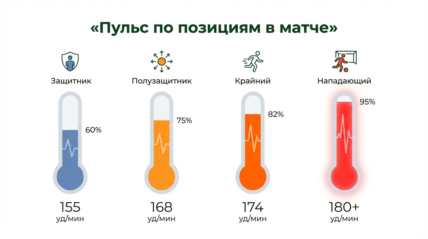 Пульс по позициям в матче - инфографика