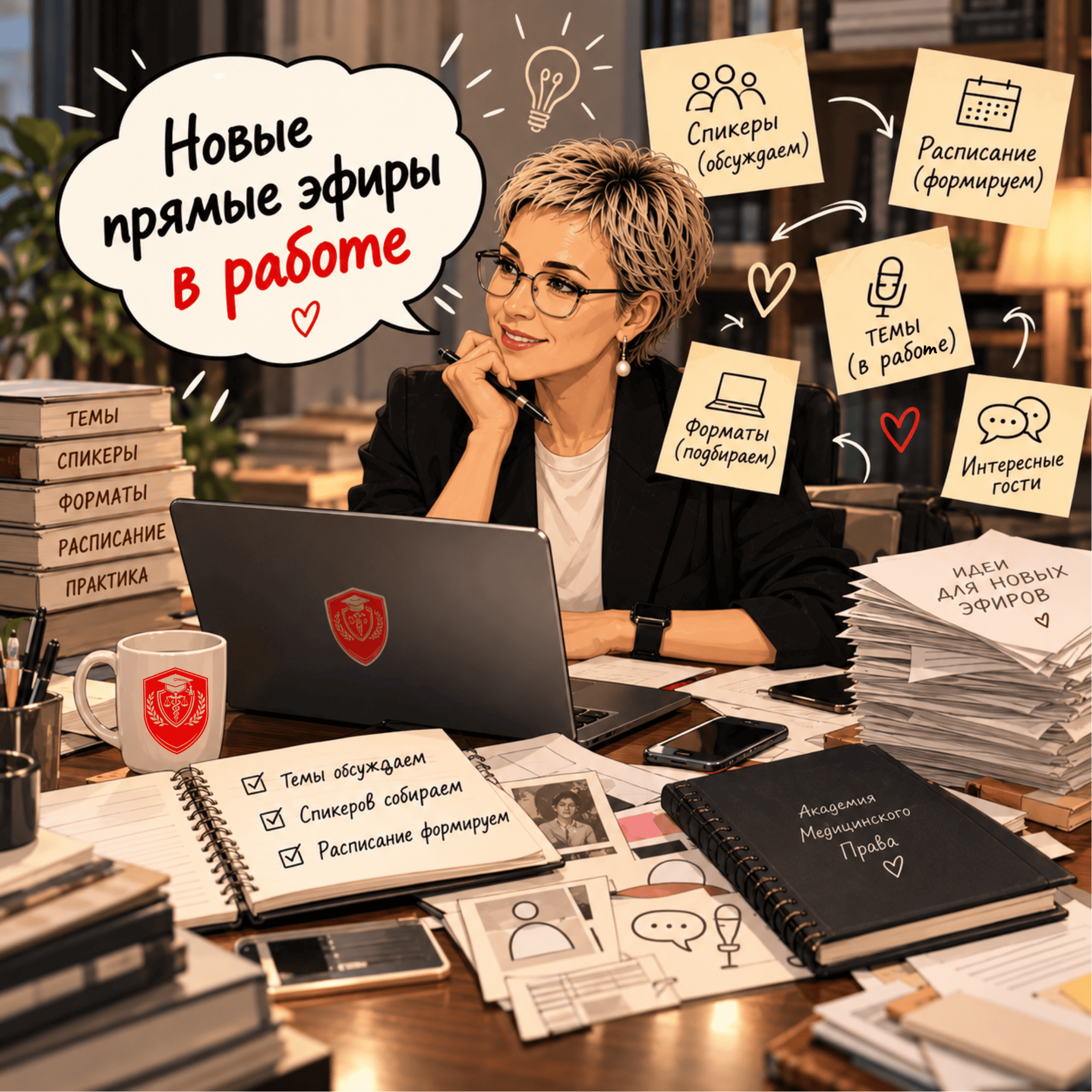 Комикс Академии Медицинского Права. Новые прямые эфиры в работе. Темы, спикеры, форматы и расписание готовятся