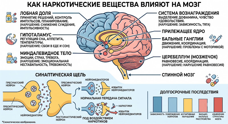 Как наркотические вещества влияют на мозг: инфографика