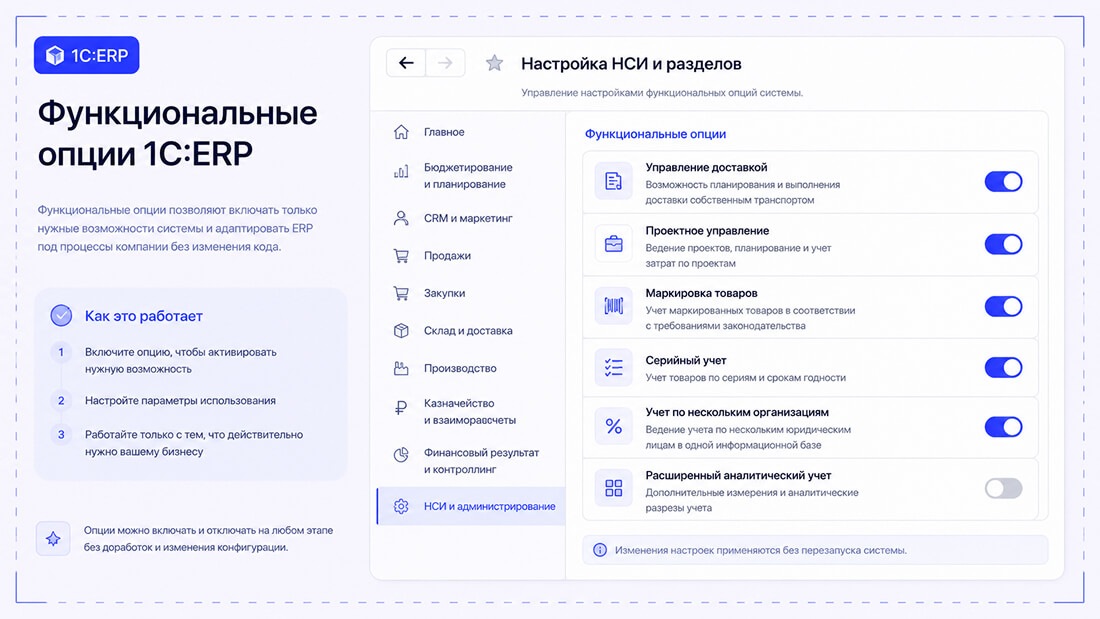 Настройка функциональных опций в 1С:ERP