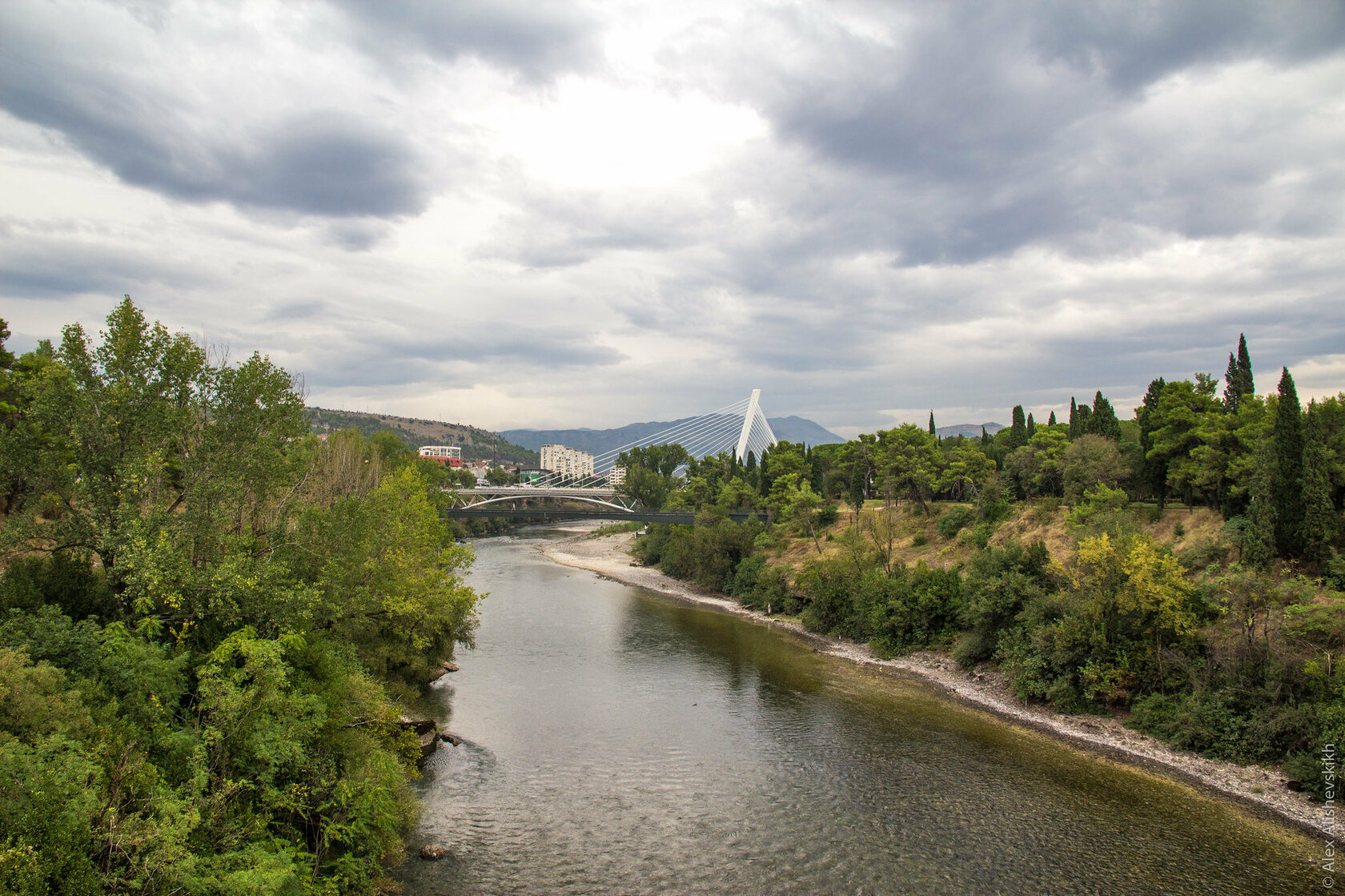 A view of the Moraca River in Podgorica Montenegro