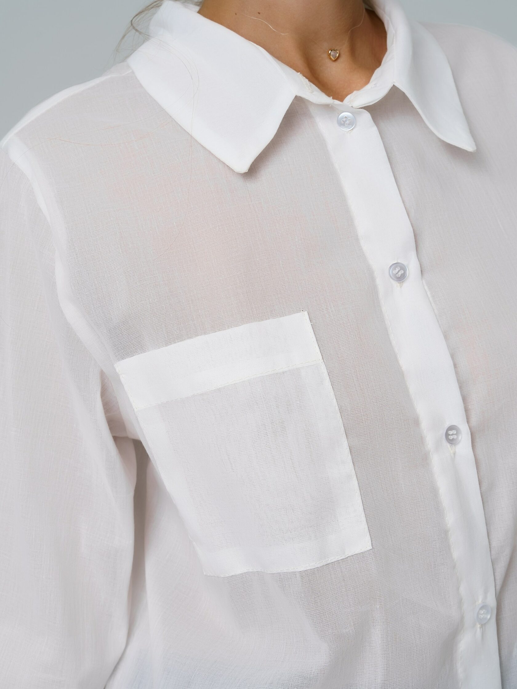 дизайнерская рубашка из полупрозрачного белого хлопка Длинные рукава