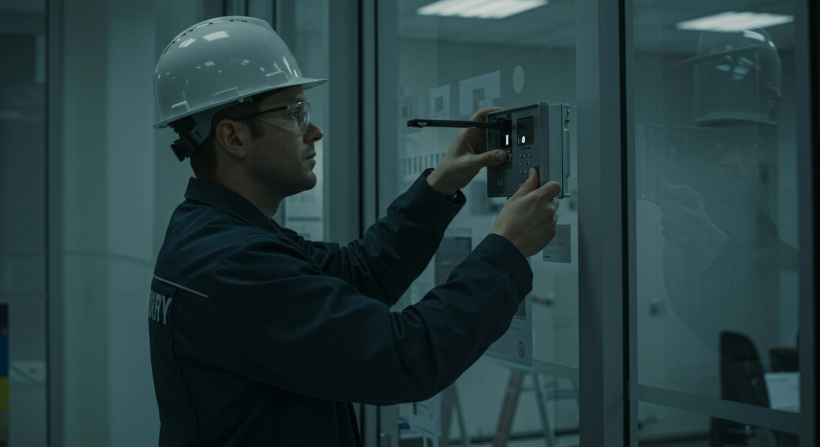 Инженер проверяет систему пожарной безопасности