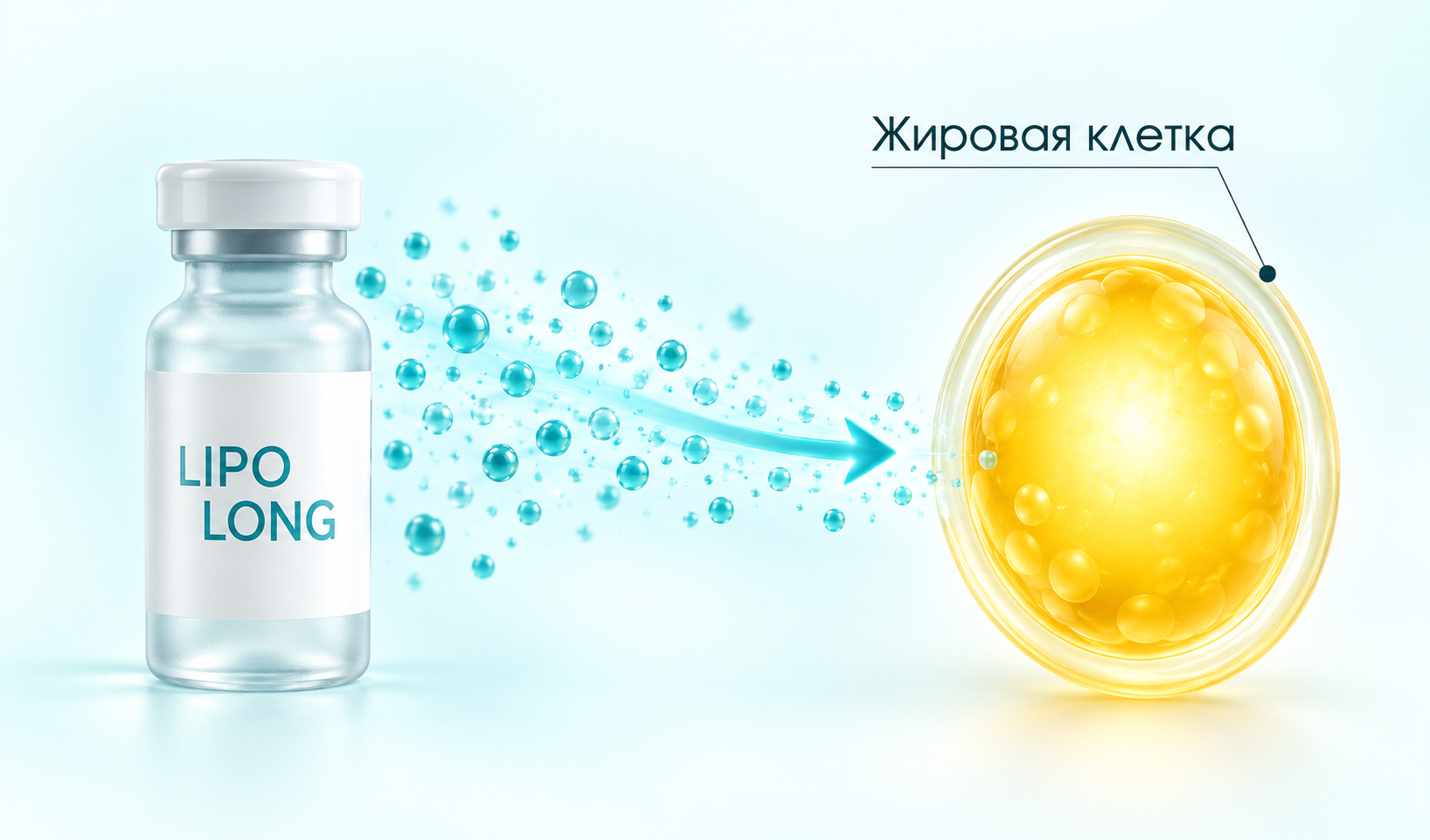 LIPO LONG: флакон, частицы и жировая клетка