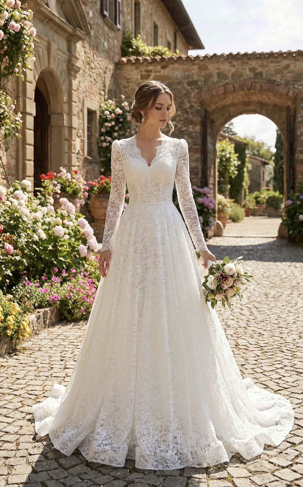 свадебное платье кружевное с длинными рукавами