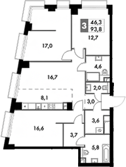 3-комн 93,8 м²