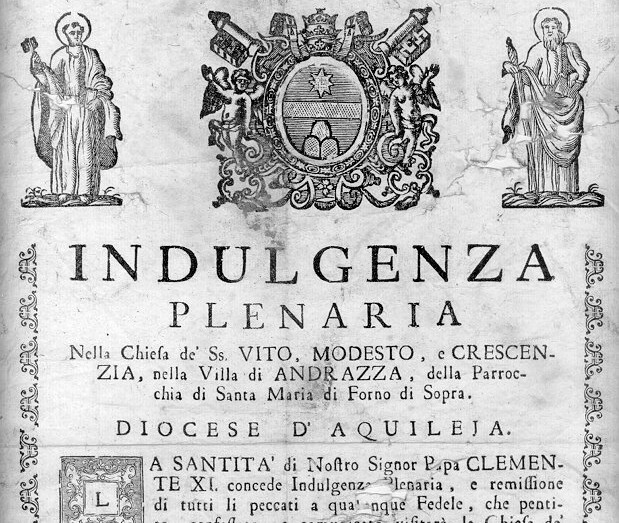 Фрагмент индульгенции Католической церкви XVI века, документ о прощении грехов за денежное пожертвование