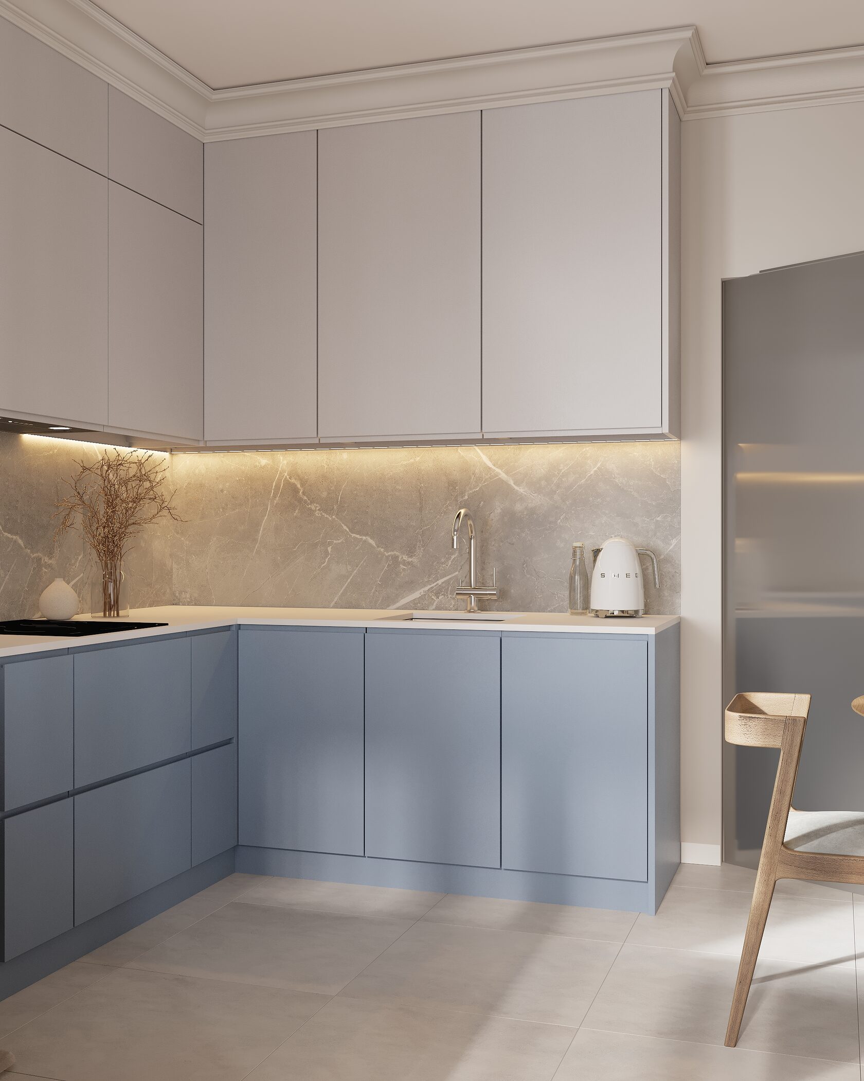 яркая кухня бело голубая 