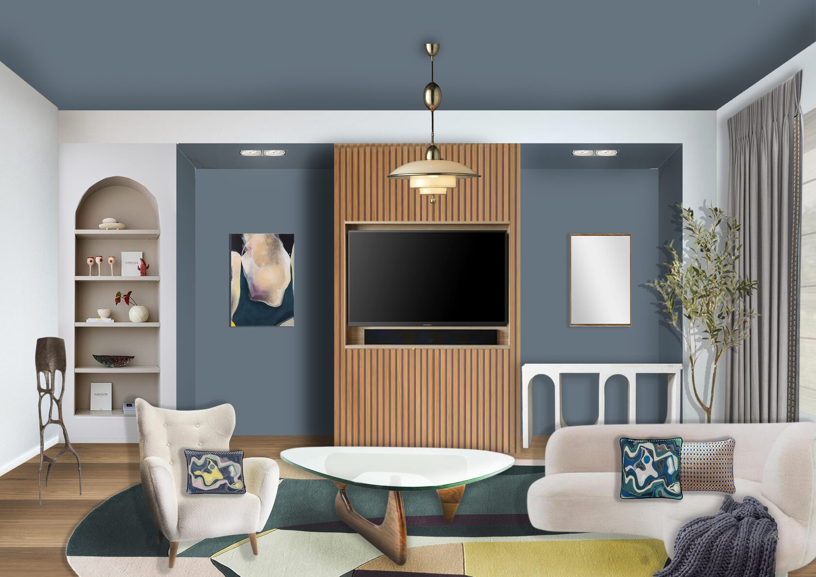 коллаж спальня в синих тонах