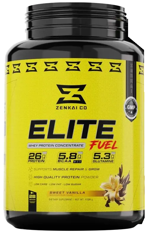Банка протеина ZENKAI Elite Fuel со вкусом сладкой ванили, вид спереди
