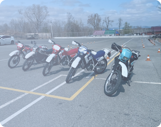 Черно-бронзовый мотоцикл стоит на стоянке у серого бетонного здания, вид сбоку