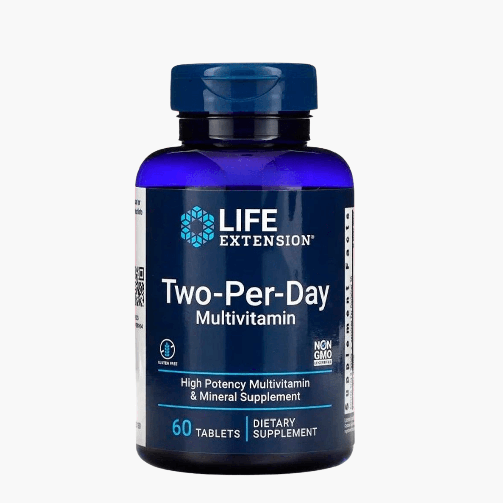 Упаковка Life Extension Two-Per-Day Multivitamin — многокомпонентный витаминно-минеральный комплекс для поддержки общего здоровья.