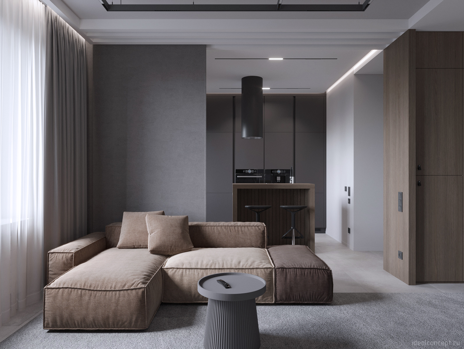 Зонирование кухни-гостиной, проект дизайна интерьера в Москве