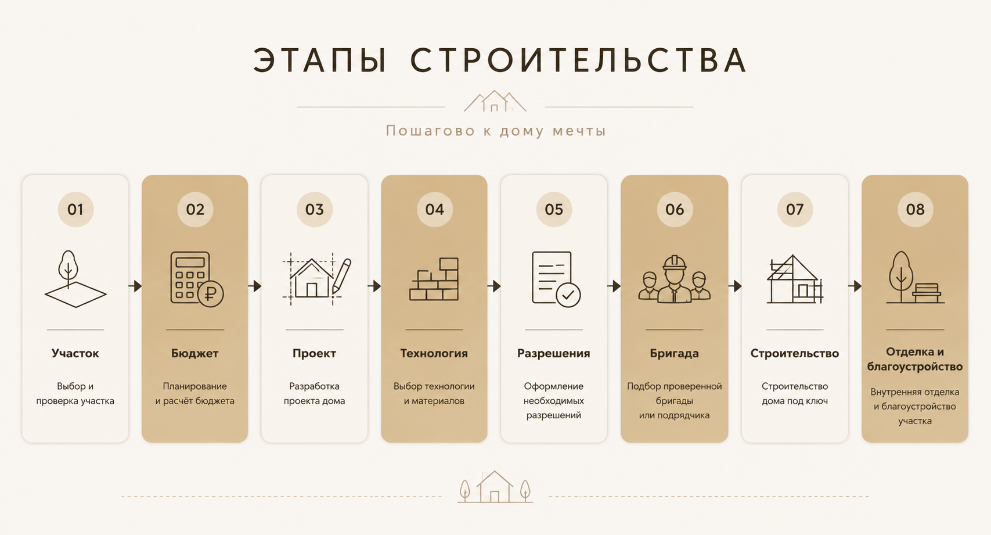 Этапы строительства дома: от участка до отделки и благоустройства