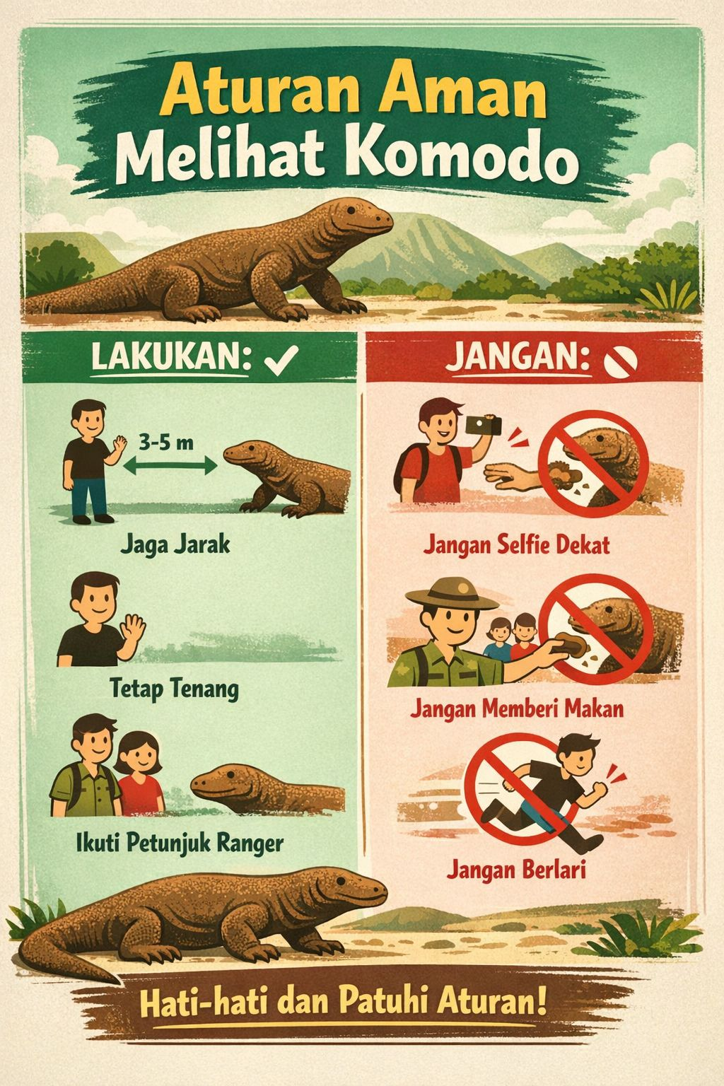 Panduan keselamatan melihat komodo bersama ranger di Taman Nasional Komodo