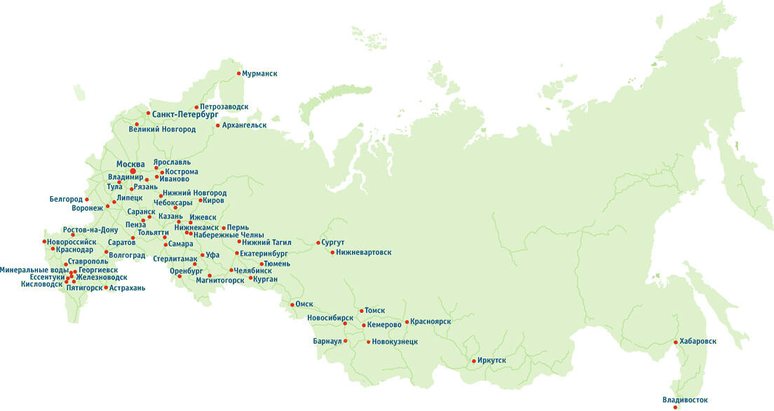 Карта россии с городами санкт петербург