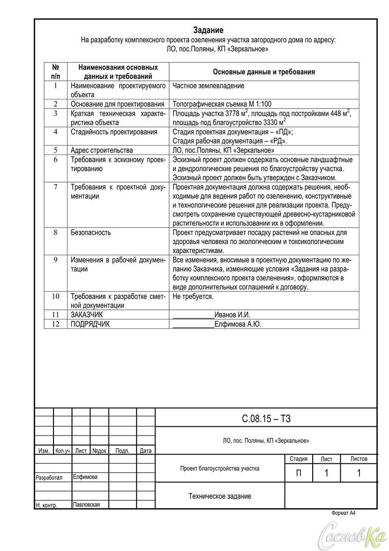 Задание на разработку проектной документации