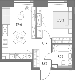 2-комнатная 44,7 м²