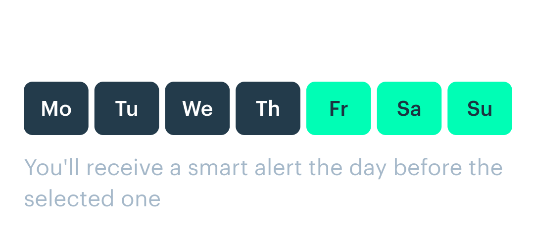 Days of the week selection for Smart alerts.