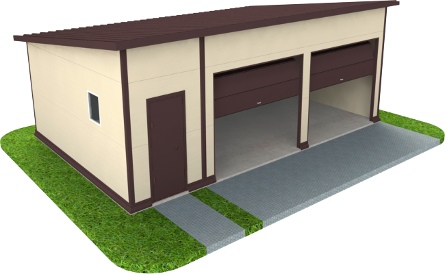 Гараж для двух автомобилей односкатный