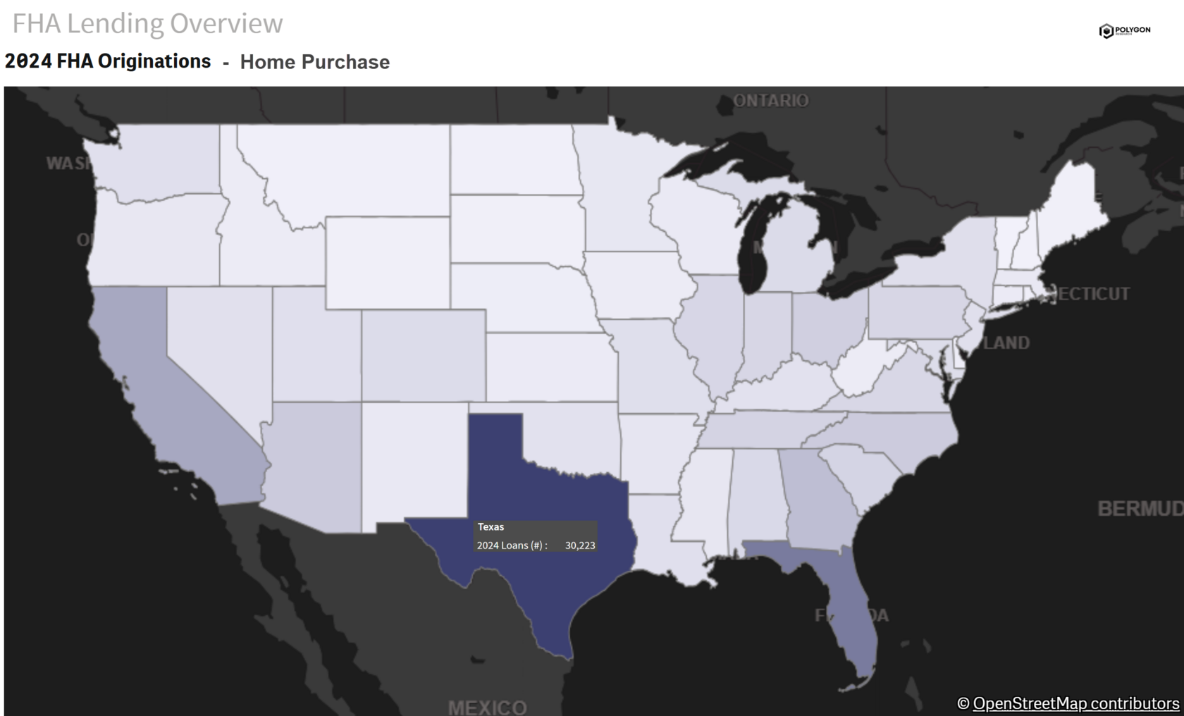 FHA Home Purchase heat map by state