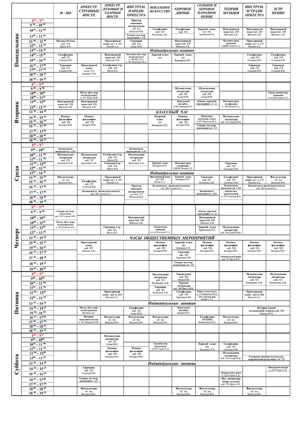 Расписание занятий