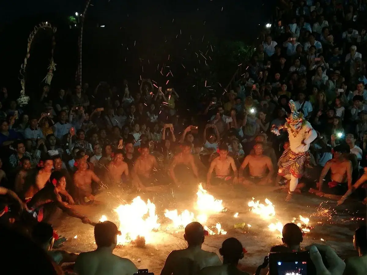 Kecak fire dance performance at Pura Dalem Taman Kaja, a cultural Bali sacred location in the heart of Ubud.