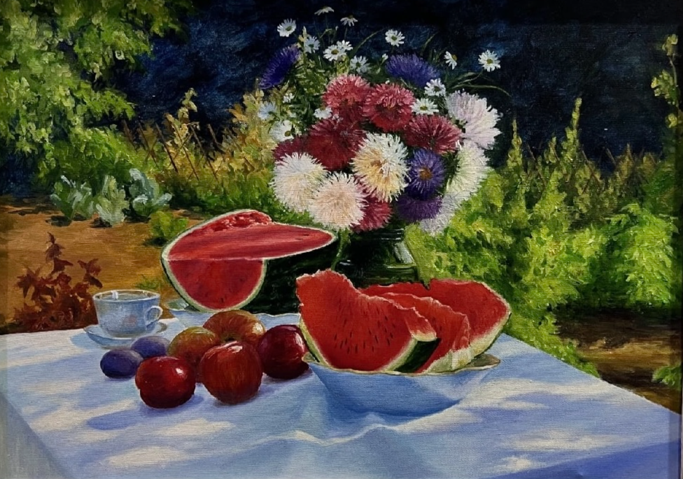 НАТЮРМОРТ С АРБУЗАМИ И АСТРАМИ Ольги Васильковой