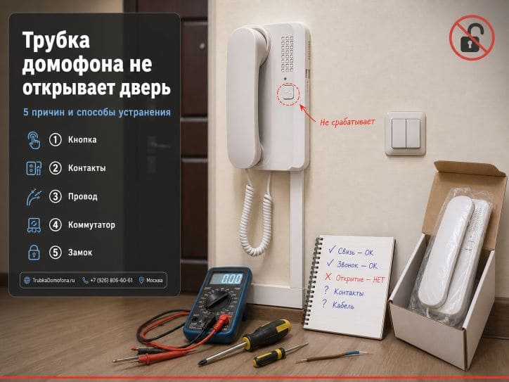 Трубка домофона не открывает дверь — 5 причин и способы устранения