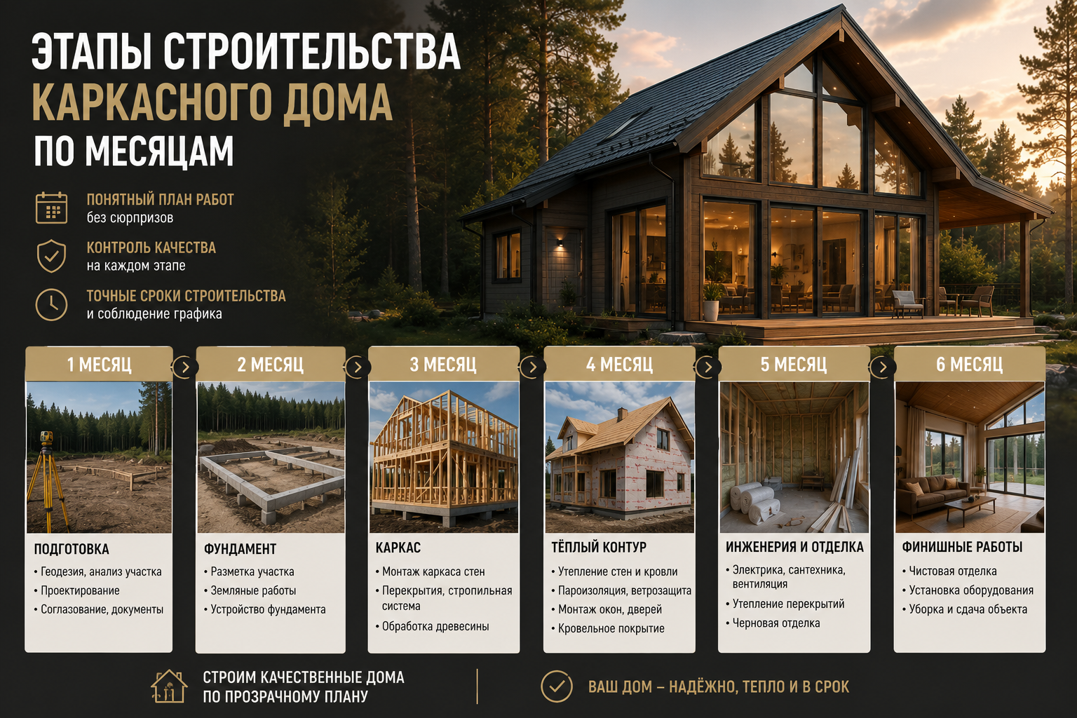 Сроки строительства каркасного дома по этапам