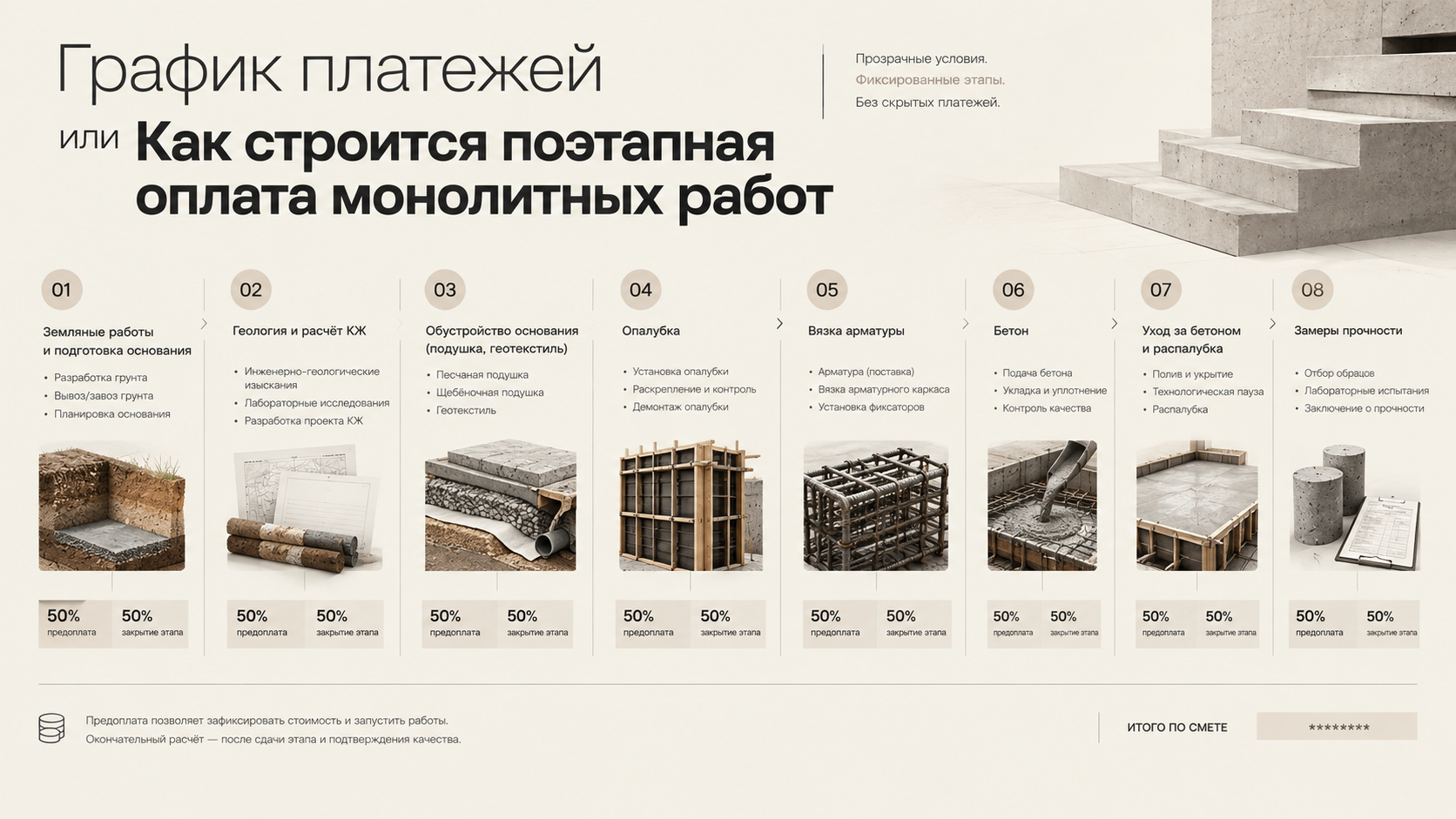 Поэтапная оплата монолитных работ и график платежей