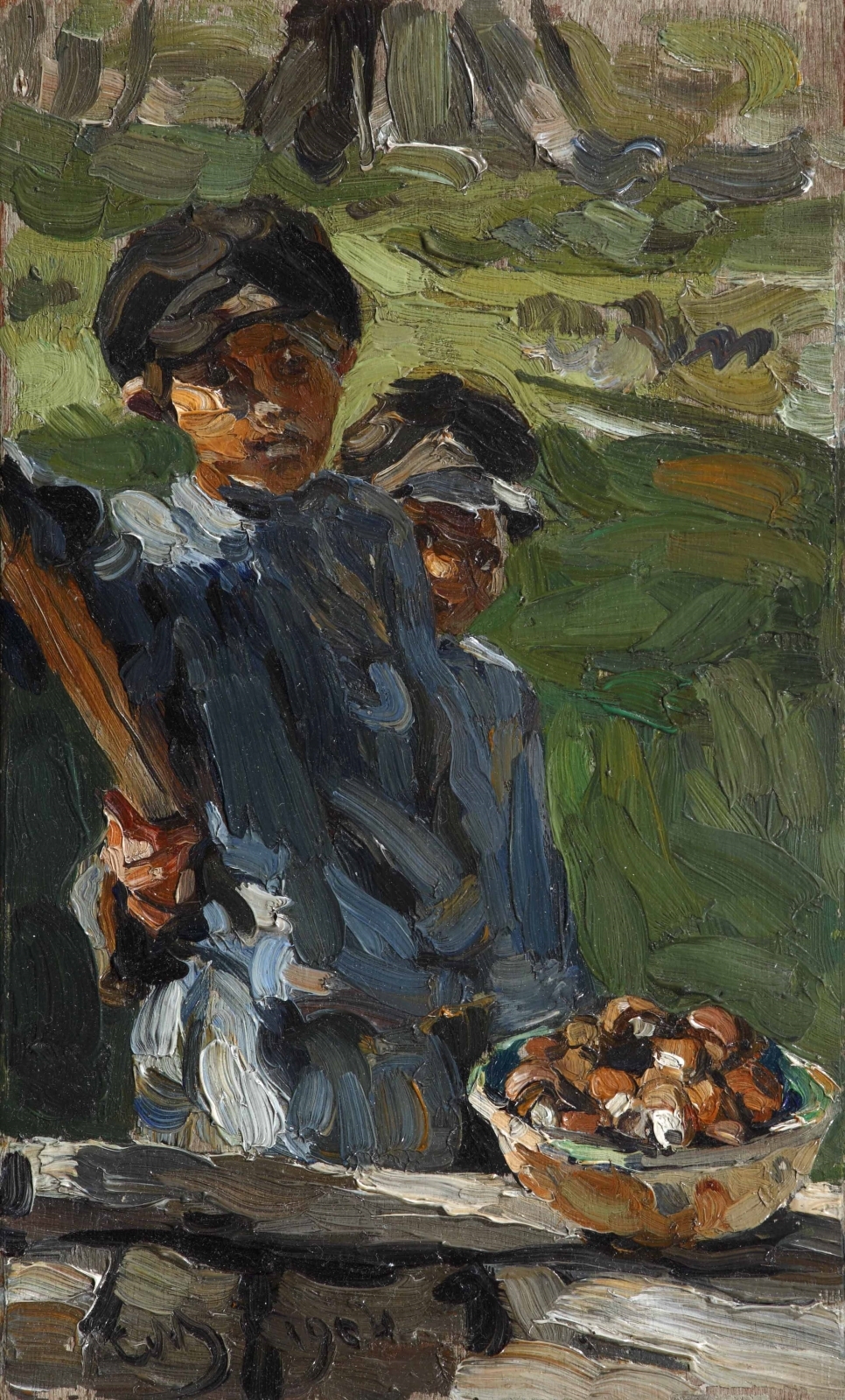 Два мальчика с лукошком грибов. 1904
