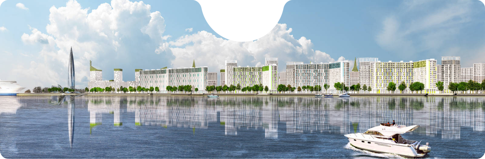 Одна из новостроек Санкт–Петербурга, ЖК "Морская набережная", расположенная на берегу Балтийского залива рядом с Лахта–центром.