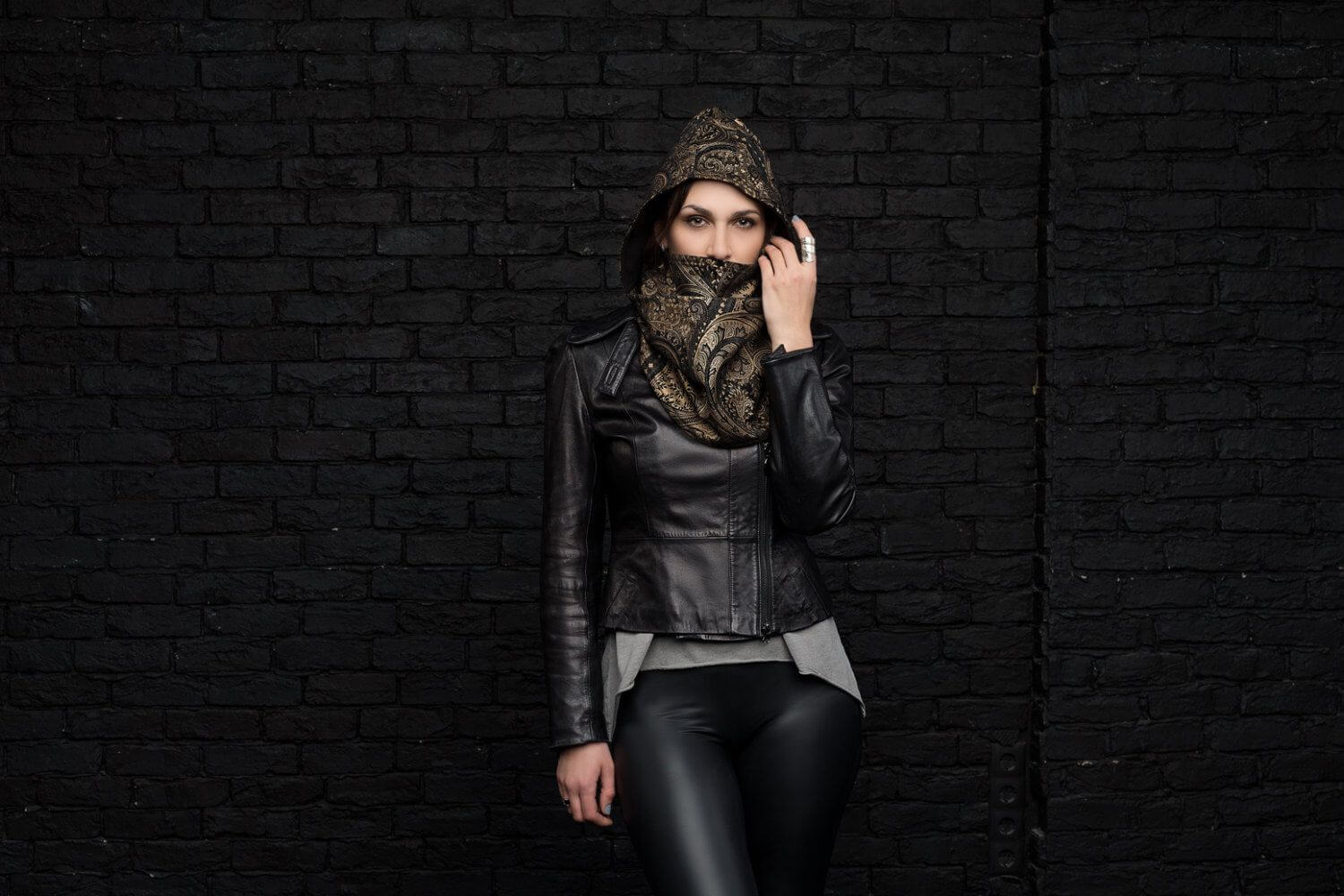 Leather Jacket with a headscarf