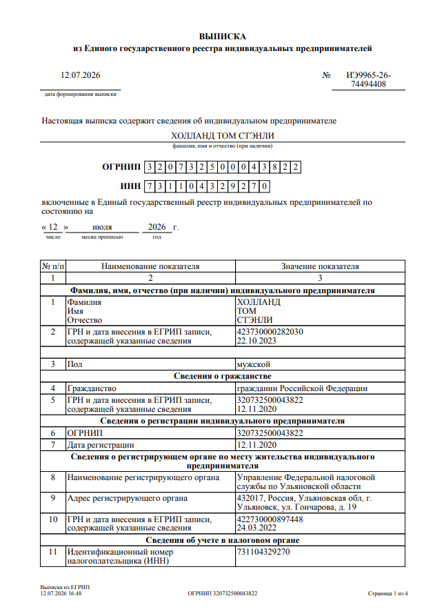Выписка из ЕГРИП — страница 4
