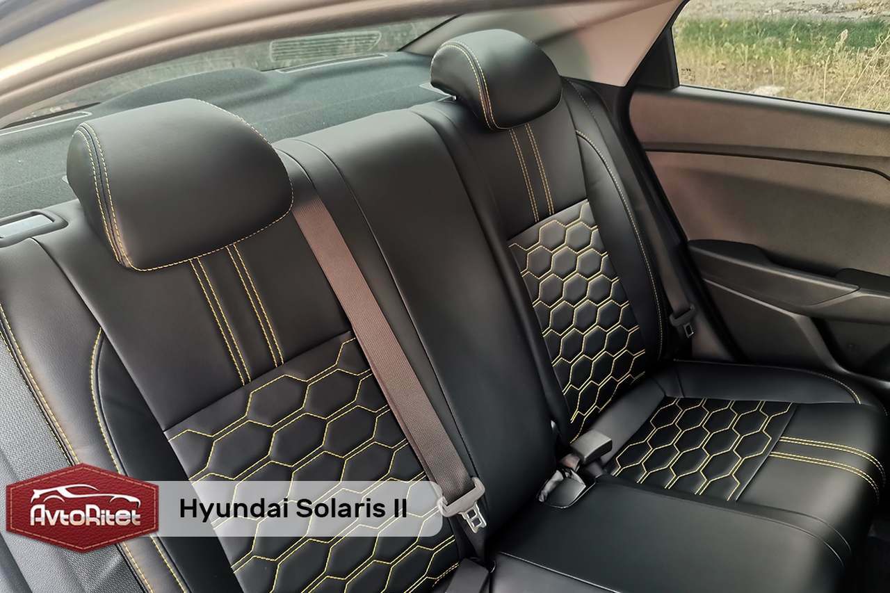 Каркасные чехлы на сиденья Hyundai Solaris 2, модельные из экокожи, фото  салона, заказать с установкой, отзывы