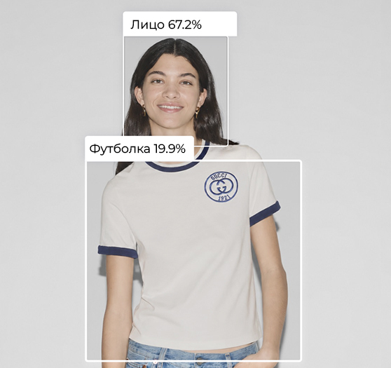 Модель в футболке с улыбкой