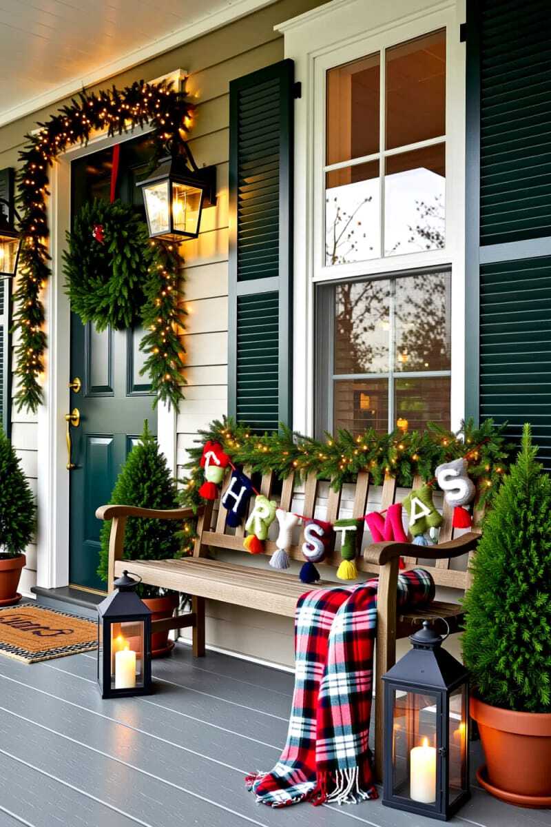 гирлянда с обмотанными шерстью буквами «Счастливого Рождества» и кисточками на концах 1