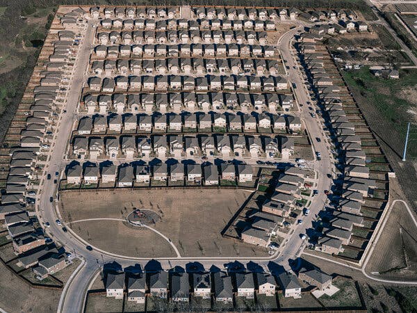 A suburban row of houses in Celina, Texas.