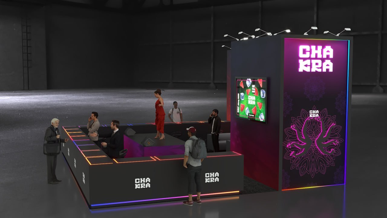 Руки в фотозоне CHAKRA — иммерсивный дизайн и digital-атмосфера киберпанк