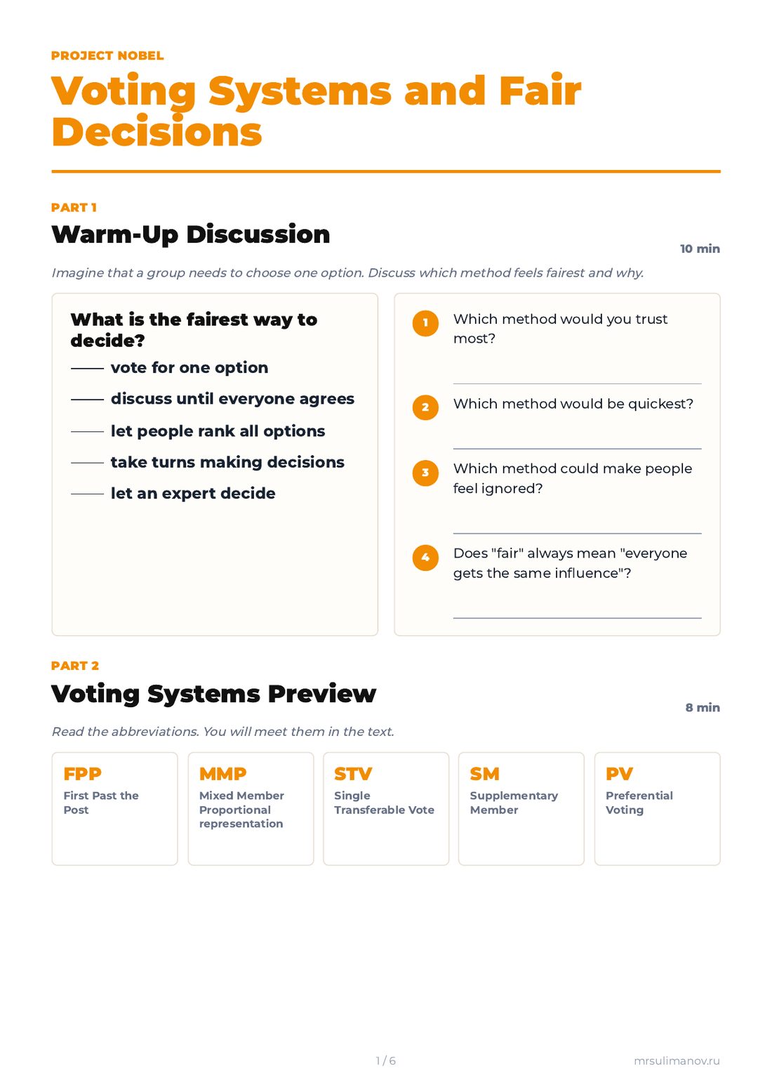 Project Nobel: Voting Systems and Fair Decisions — академический английский на материале экономики