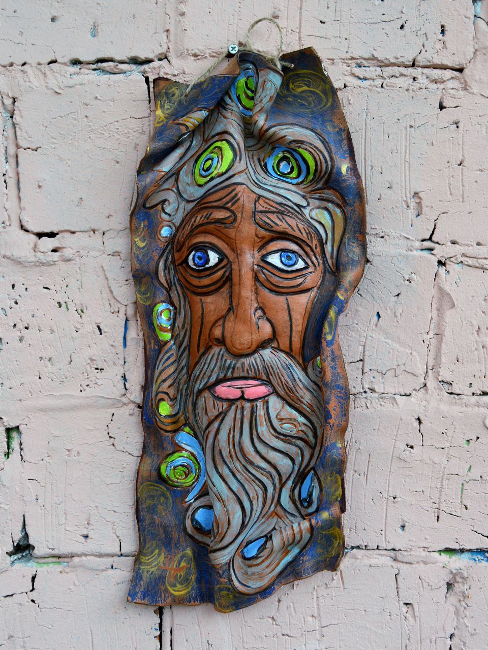 Маска из фактурной кожи настенная А.МузылевЪ &quot;Размышления Агностика перед Древом Мира 2&quot;