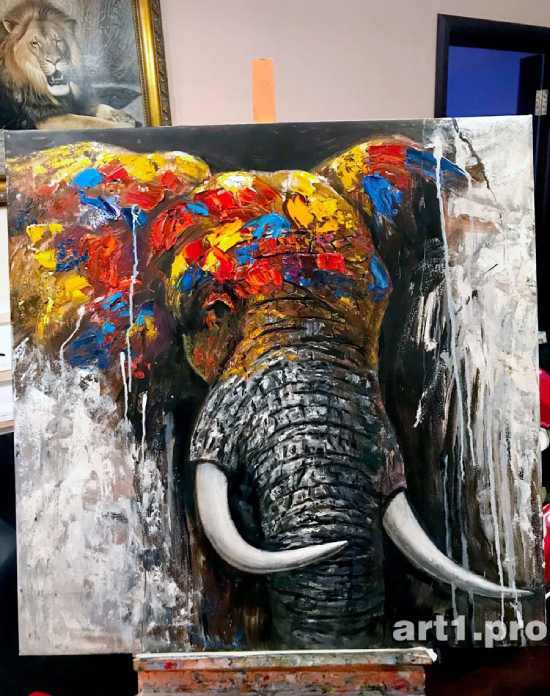 картина маслом слон, большие картины купить, картины на заказ, картины гранж