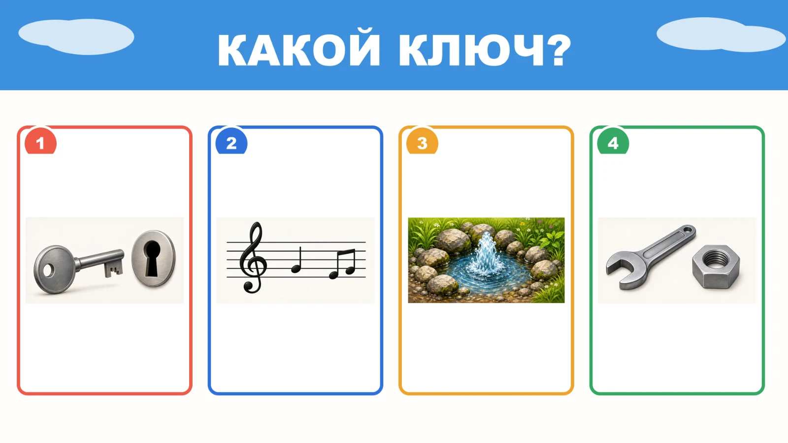 Карточка Какой ключ с четырьмя разными значениями слова