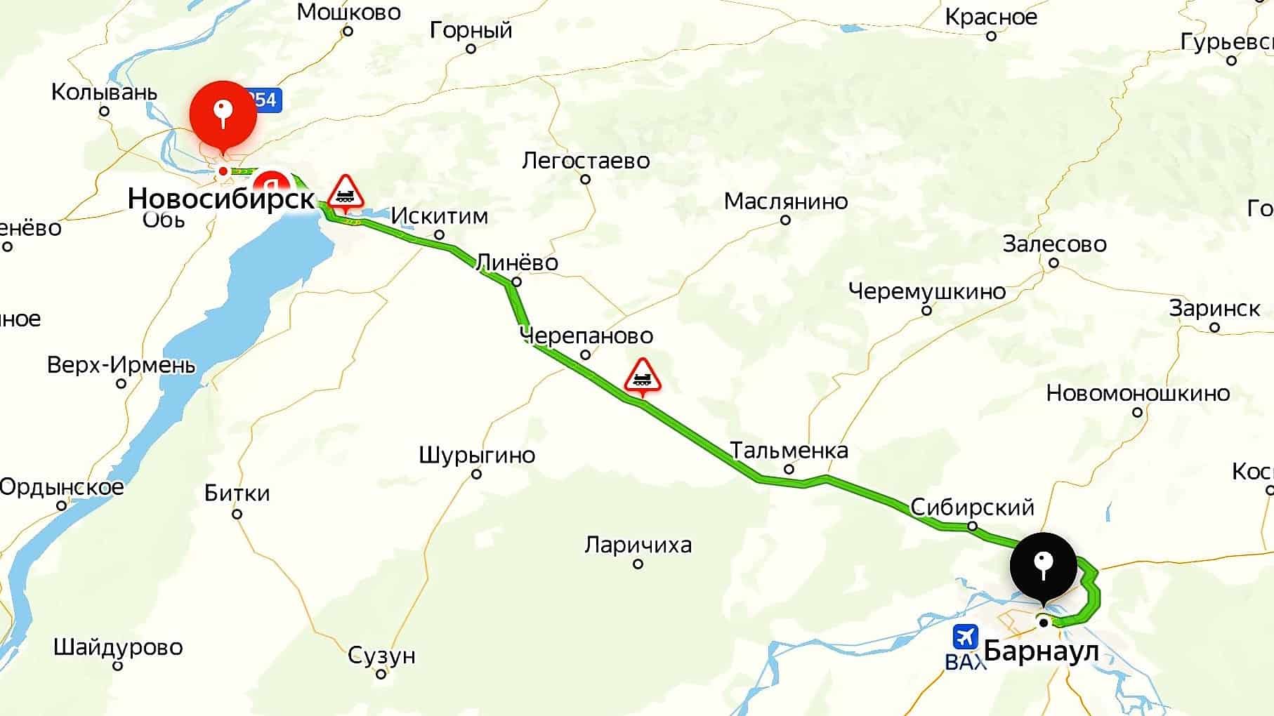 карта маршрута Новосибирск Барнаул