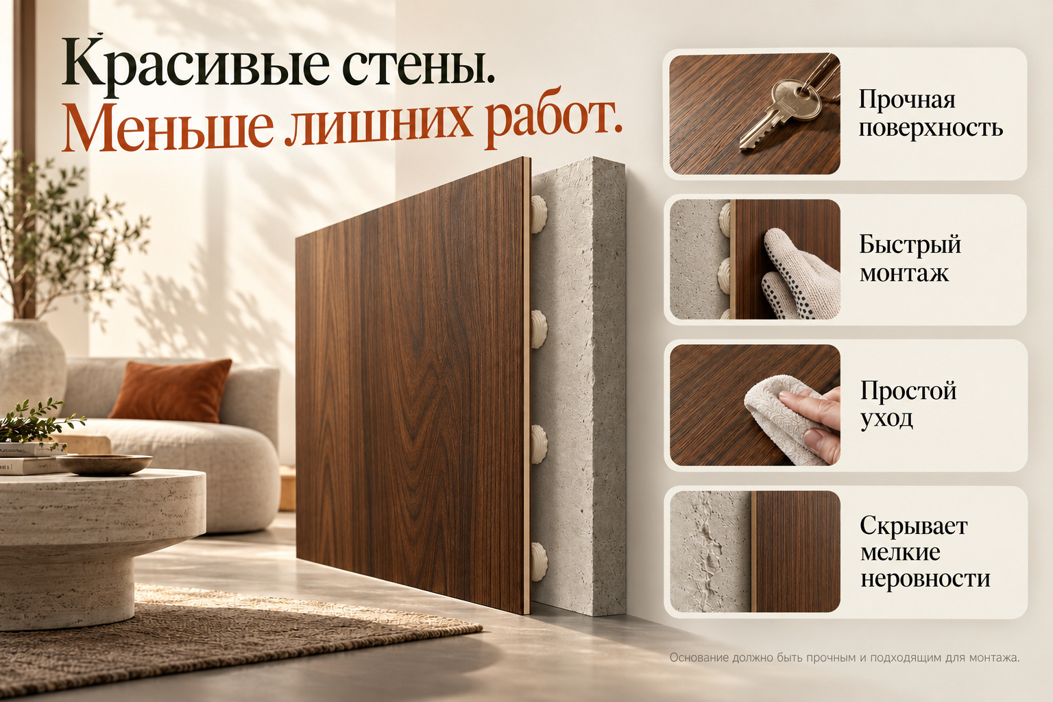 Преимущества панелей: прочная поверхность, быстрый монтаж, простой уход и меньше подготовки