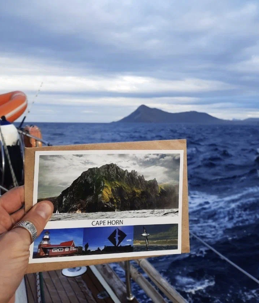 Expedition sailing yacht near Cape Horn during a Southern Ocean voyage to Antarctica
