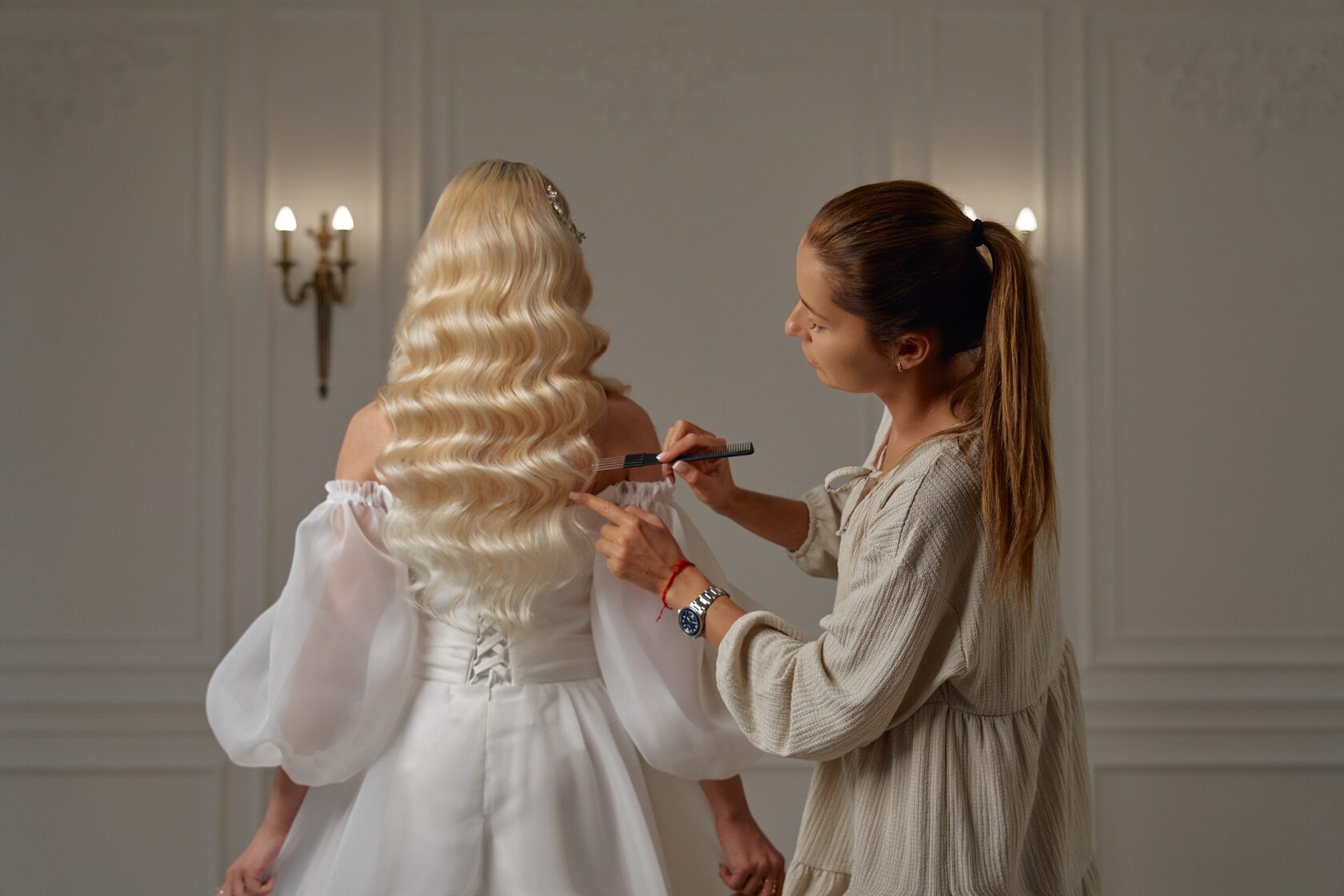 Finished Hollywood waves on bride