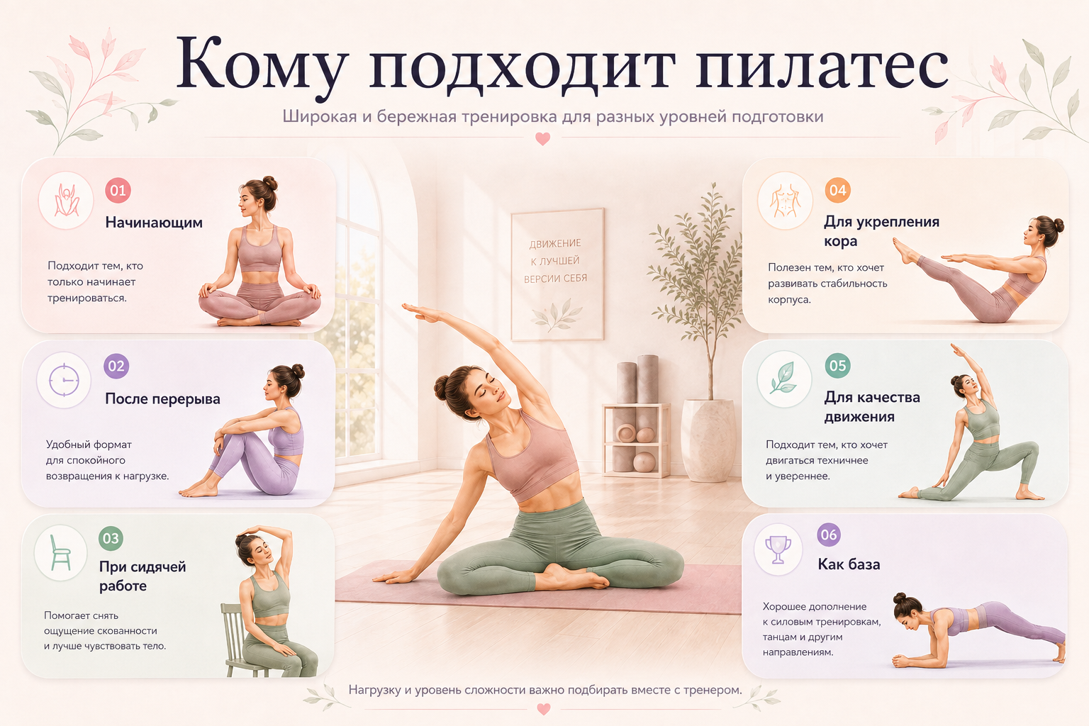 Кому может подойти пилатес: начинающим, после перерыва и при сидячей работе